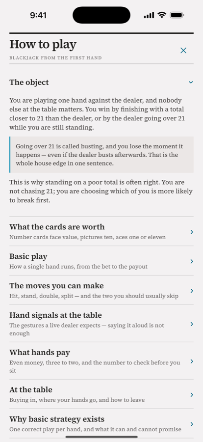 The How to play reference screen.