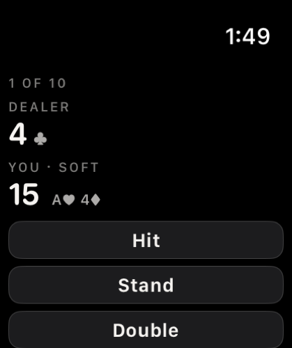 The watch app: Strategy Rating 94.3, accuracy and experience beneath it, and a Quick drill button